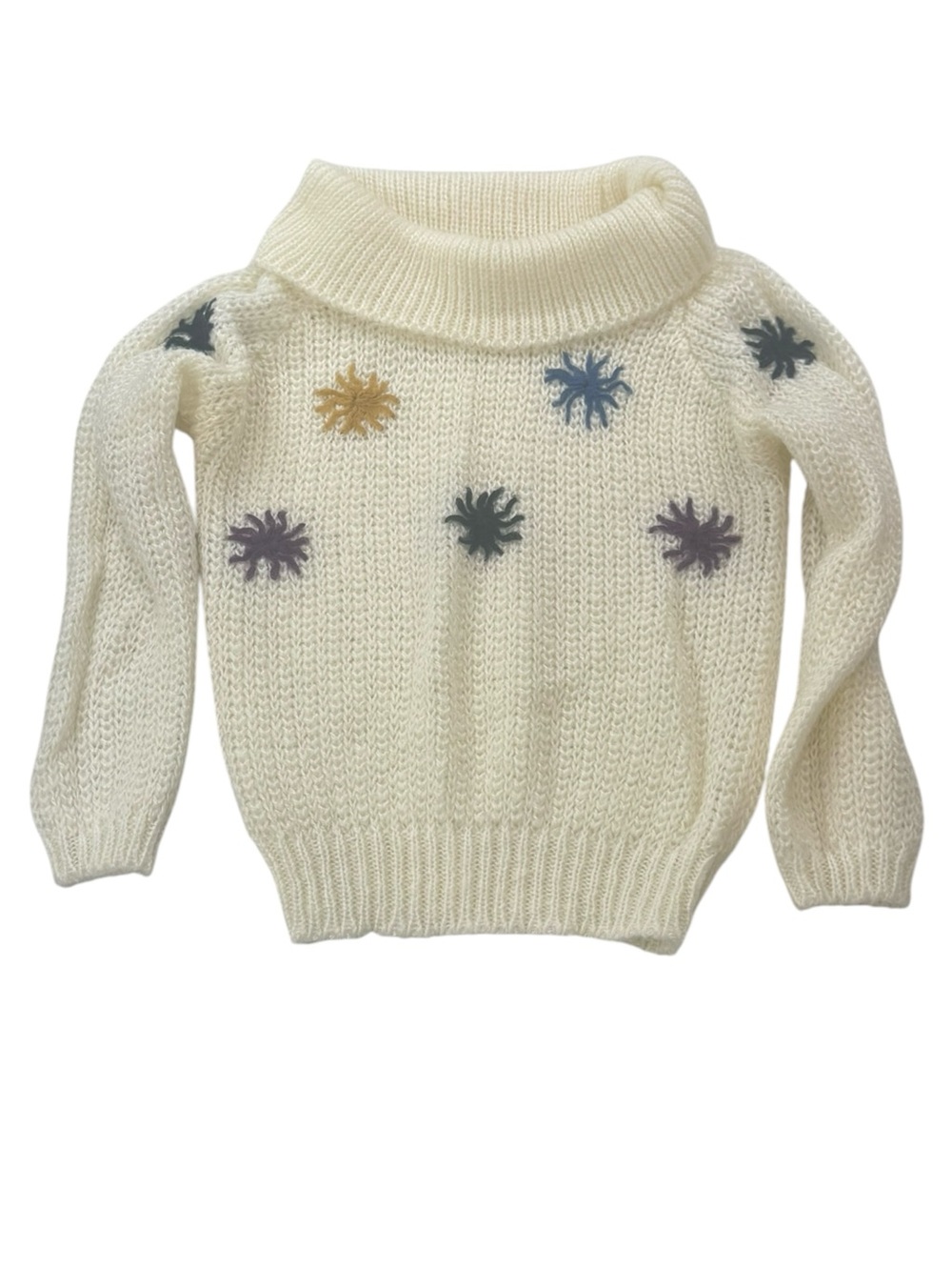 Western Connection Vintage Cream Cowl Neck Sweater w/ Multicolor Star Size Small